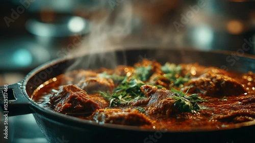 Wallpaper Mural close up Indian style hot red Chicken tikka masala dish with steam Torontodigital.ca