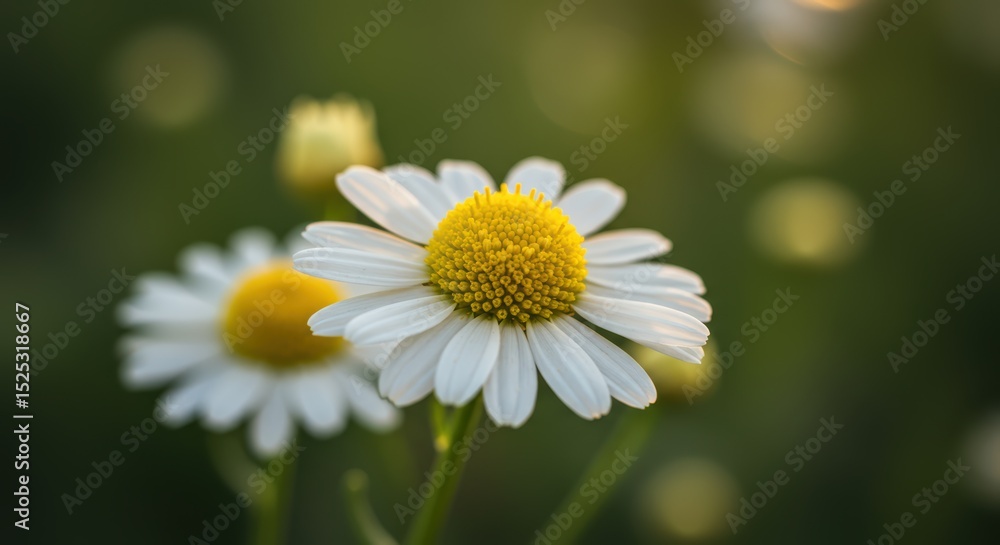 Obraz premium Delicate White Petals Surround a Bright Yellow Center An Enchanting Daisy Flower in Nature's Warm Embrace