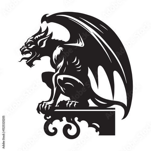 Abstract Gargoyle shape vector — gargoyle silhouette — gargoyle vector — silhouette of gargoyle — Gargoyle illustration — black symbolic beast — fantasy construct outline — simple figure drawing

