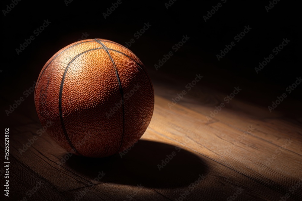 Obraz premium A Lone Basketball Resting in the Dark on Wood