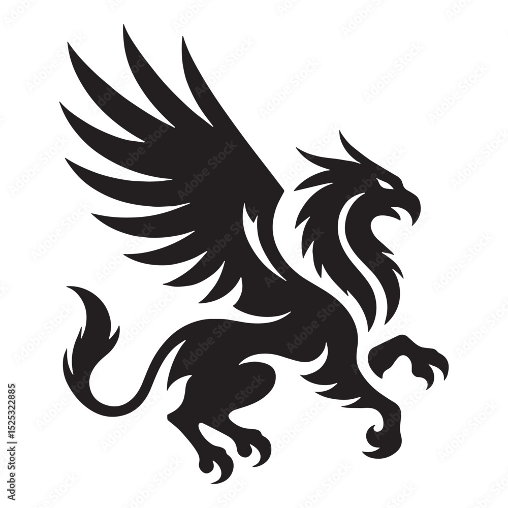Fototapeta premium Artistic Griffin profile visual — griffin silhouette — griffin vector — silhouette of griffin — Griffin illustration — mythical beast rendering — fantasy animal icon — legendary guardian art 