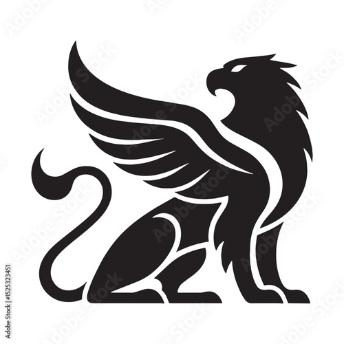 Ancient Griffin figure illustration — griffin silhouette — griffin vector — silhouette of griffin — Griffin illustration — fantasy world creature — legendary animal art — mythical heraldry icon
