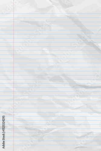 White clean crumpled notebook paper with lines