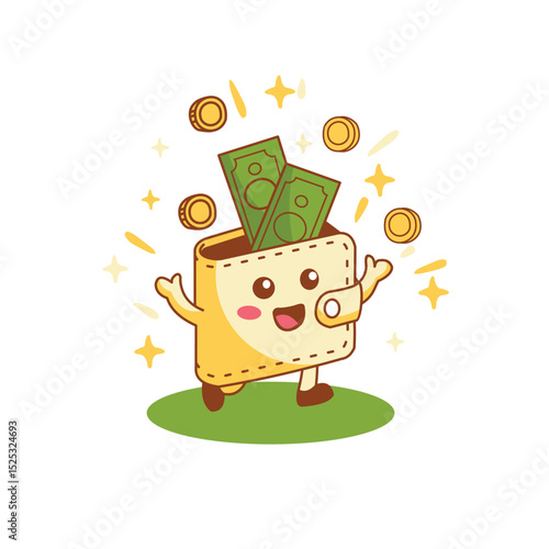 Cute Wallet for Saving Money Mascot Illustration