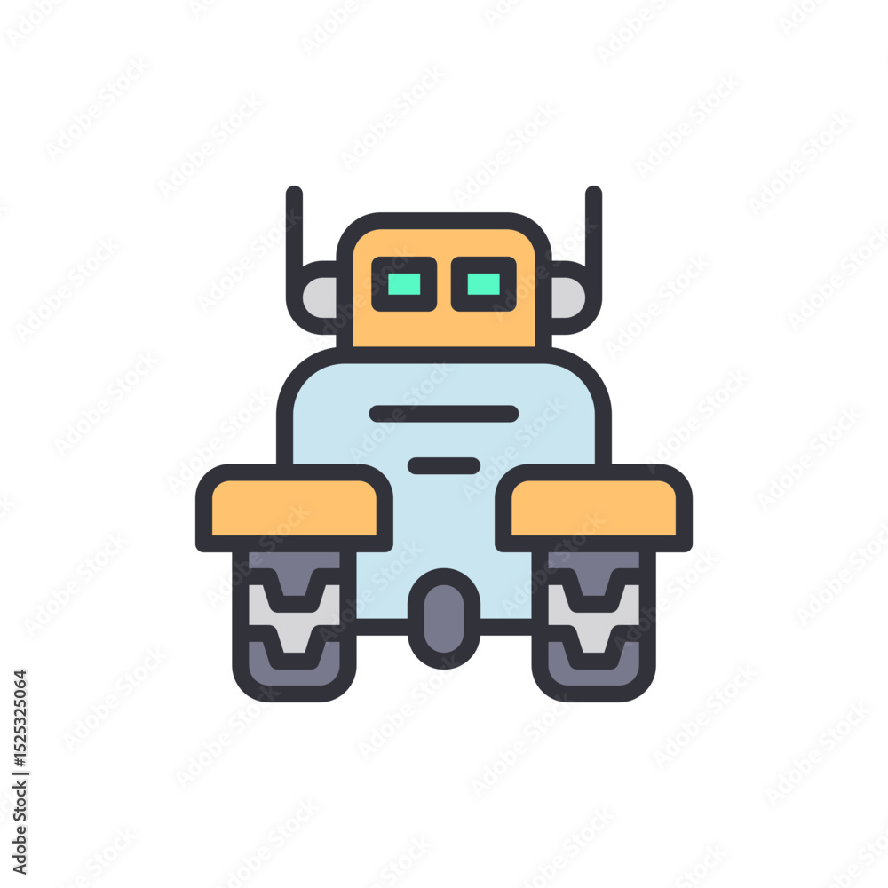Fototapeta premium Cute Robotic Character With Rectangular Head And Wheels Illustration