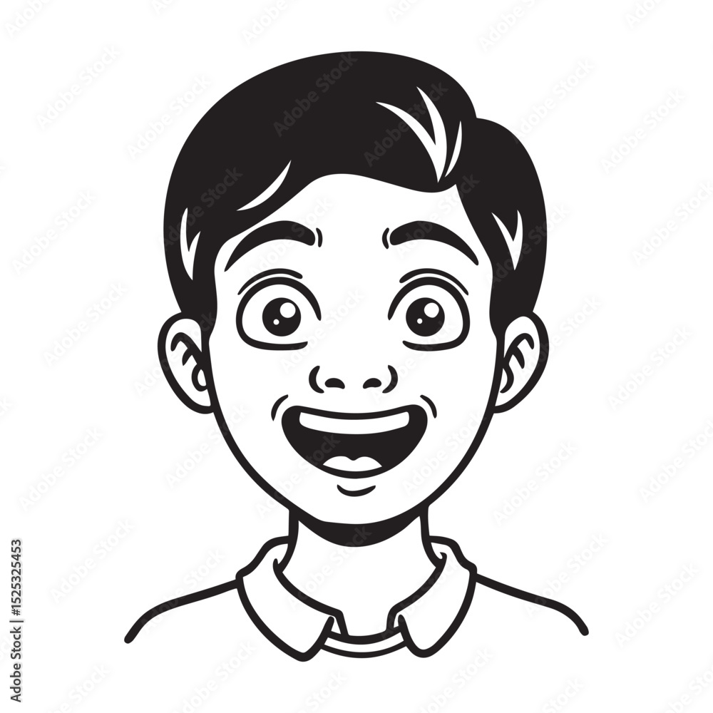 Obraz premium Cheerful Cartoon Boy Line Drawing with Collared Shirt – Joyful Expression Art