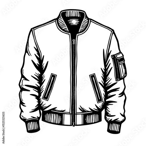 White bomber jacket sketch on a blank background with copy space