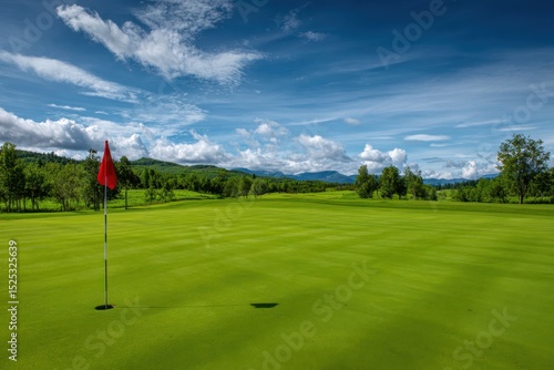 Beautiful Golf Course Landscape Scene of Green Grass Field