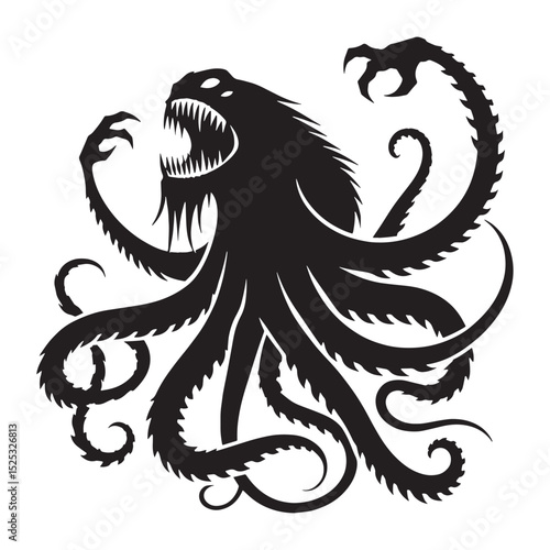 Gothic Kraken creature visual — kraken silhouette — kraken vector — silhouette of kraken — legendary deep creature — horror fantasy art — ancient marine legend
