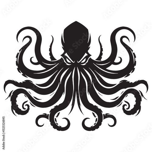 Foreboding Kraken outline art — kraken silhouette — kraken vector — silhouette of kraken — terrifying sea beast — deep ocean menace — fantasy cryptid graphic
