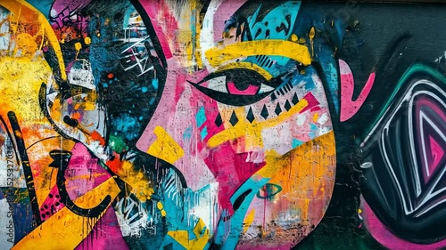 Vibrant graffiti art with abstract faces