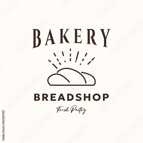 bakery bread line art logo vector minimalist illustration design, bread with shine symbol design