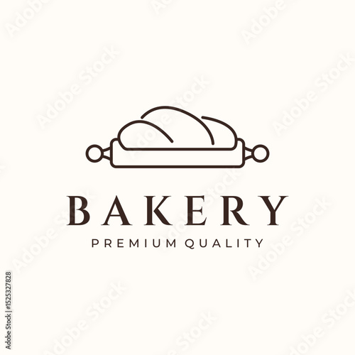 bakery roll line art logo vector minimalist illustration design, bread with roll logo design