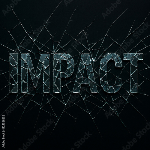 The word impact is displayed in shattered glass on a black background