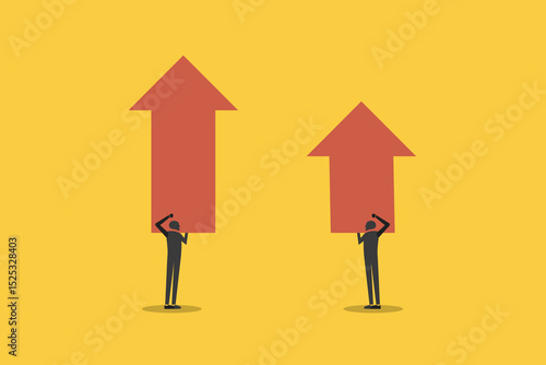 Businessman lifting up arrow. concept of growth, growing to success, winning or rising employee, skill to victory or development to achieve success, trend, performance or motivation