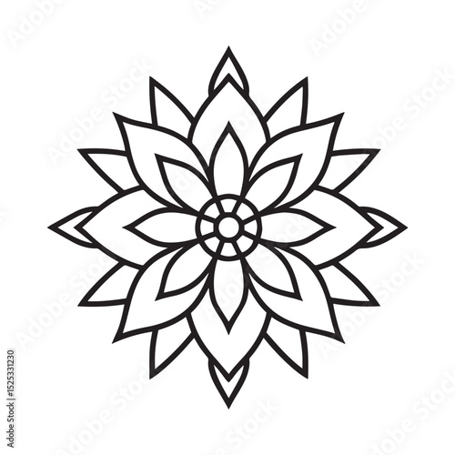 Intricate Symmetrical Floral Star Mandala with Bold Black Outlines
