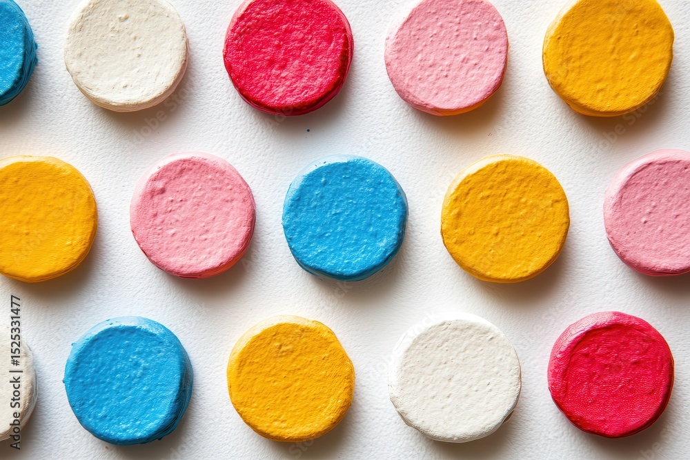Colorful Circular Shapes Arranged on a White Background Displaying Joy Colorful Circular Shapes Arranged on a White Background Displaying Joy