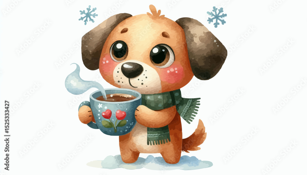 Fototapeta premium dog with a cup of coffee 