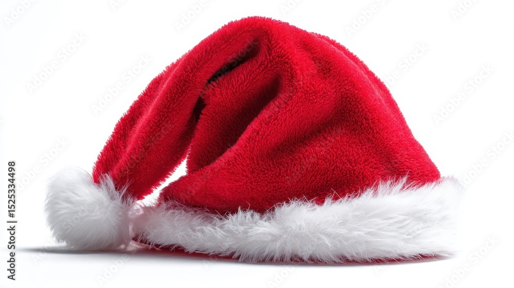 Vibrant red Santa hat with white pompom, isolated on white background, festive Christmas spirit Vibrant red Santa hat with white pompom, isolated on white background, festive Christmas spirit
