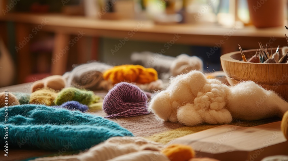 Naklejka premium Artisan Yarn and Wool Crafts: A Close-Up of Colorful Textures
