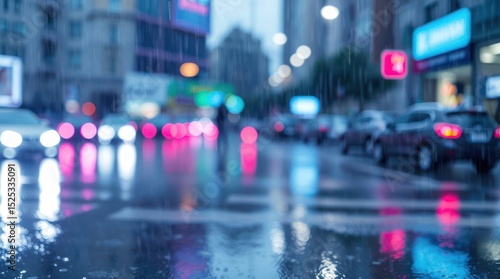 Wallpaper Mural Rainy city street at night blurry lights of cars and buildings reflected in puddles Torontodigital.ca