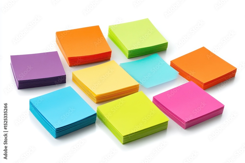Obraz premium Colorful Sticky Notes Arrangement on White Background for Organization