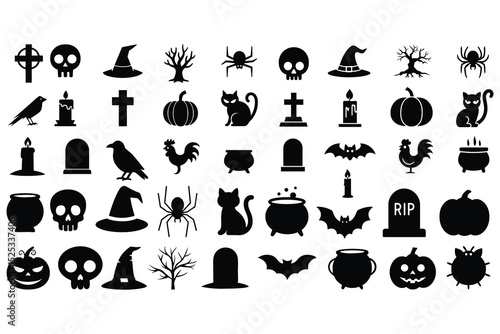 Halloween Icons Bundle – Spooky Silhouette Clipart with Pumpkins, Bats, Witches, and Tombstones