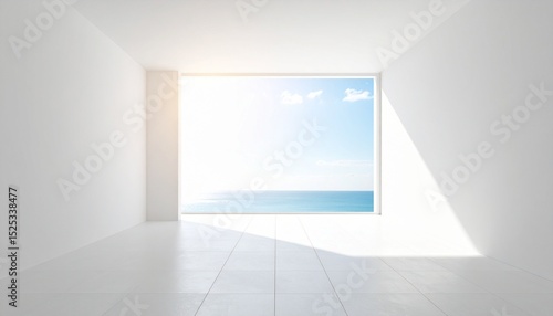 Wallpaper Mural Minimalist White Room with Ocean View Sunlight Through Large Window Modern Interior Design. Torontodigital.ca