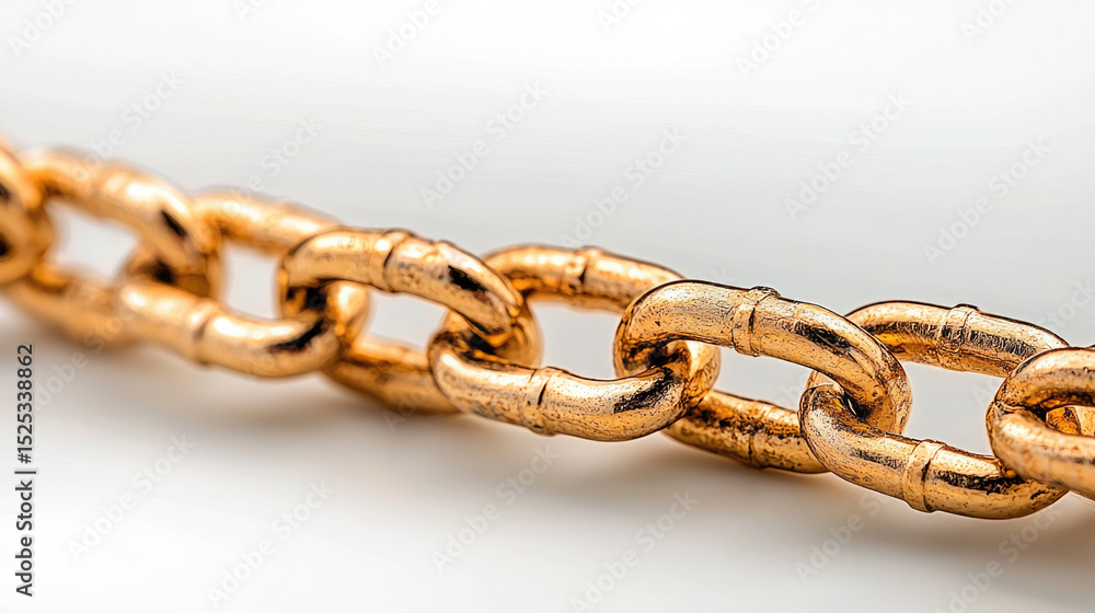 Fototapeta premium Closeup of gold chain link, metallic texture, shiny surface, luxury jewelry, elegant design, isolated background
