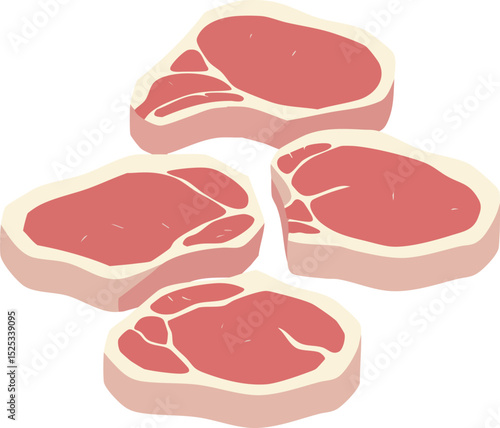 Fresh raw pork chop meat pieces for cooking or grilling illustration in simple vector style 