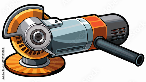 High-powered angle grinder with safety guard and black handle. Positioned slightly turned to show disc. Crisp rendering on a white field—perfect for heavy-duty auto body repair vectors.

