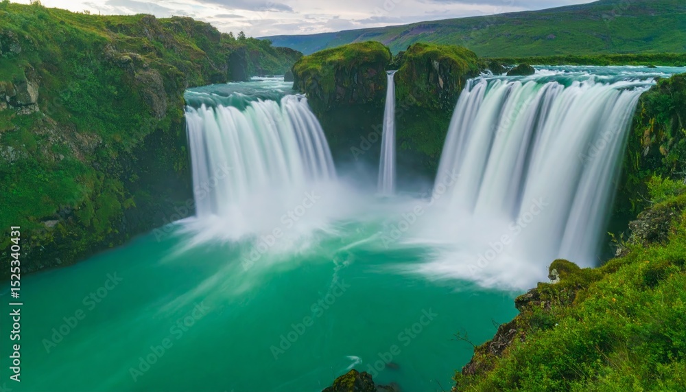 Fototapeta premium beautiful waterfall with a long exposure shot; water flowing over the rocks