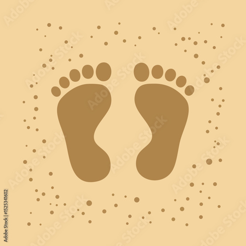 Baby feet vector illustration with brown footprints on beige background simple design digital art 