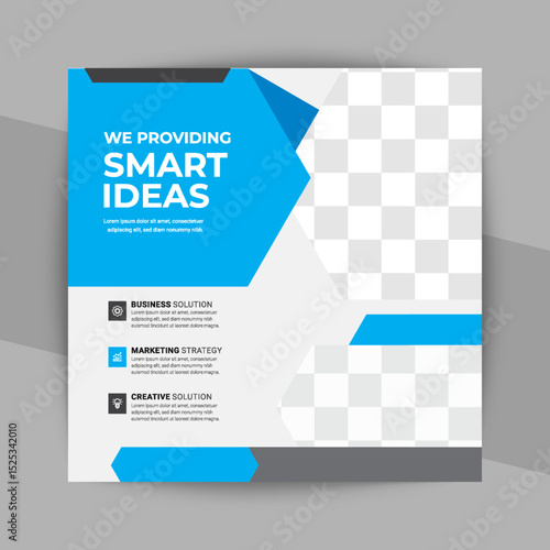 Smart Ideas Business Social Media Post Template with Blue Geometric Corporate Design, Modern Clean Layout and Editable Photo Area for Marketing, Consulting and Business Promotion