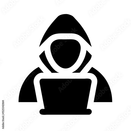 Hacker silhouette icon vector black flat hooded figure symbol for cybercrime