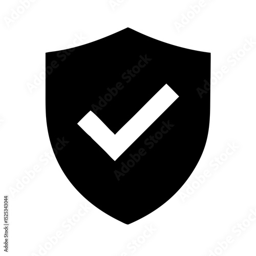 Black data protection shield icon flat security symbol with check mark