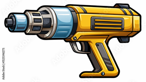 A compact heat gun with nozzle and variable temperature dial. Yellow and black casing. Shown close-up in full detail, isolated on white for window tint or decal removal scenes.


