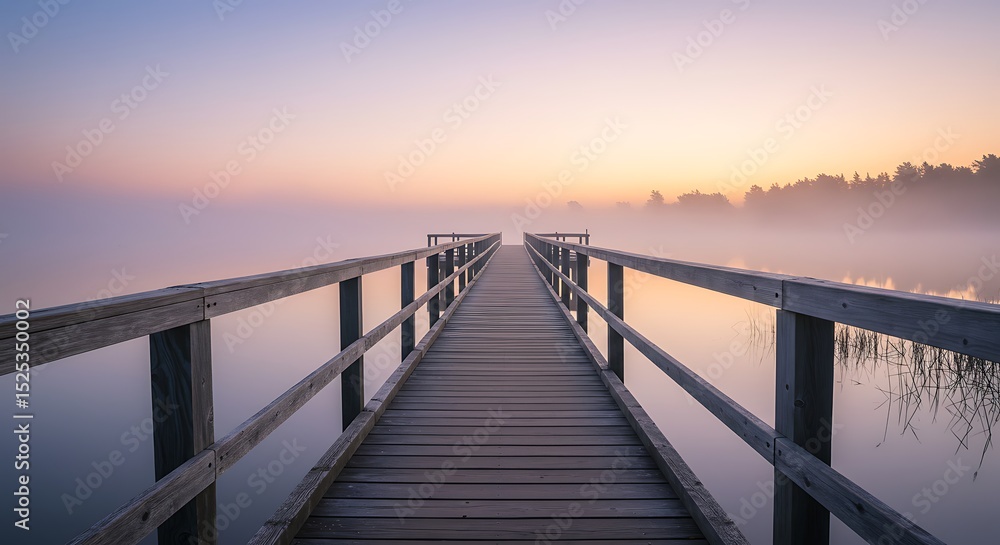Wooden Pier on Misty Lake at Sunrise Wooden Pier on Misty Lake at Sunrise