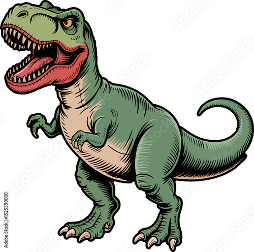 Tyrannosaurus Rex Illustration: Fierce Tyrannosaurus Rex with sharp teeth in an illustration with detailed linework.