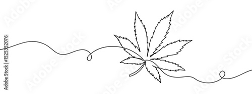 Continuous lines, marijuana leaves Vector art lines, transparent background, edit stroke.
