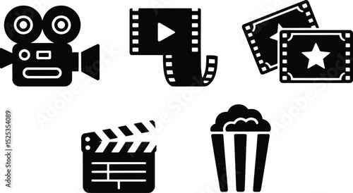 Simple Cinema Icons Set for Movie Themed Design eps 10 .