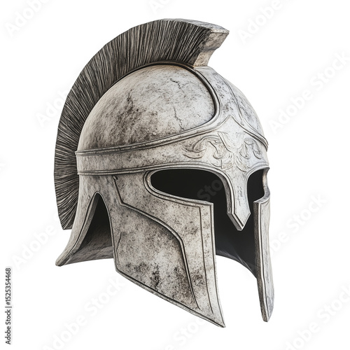 Ancient Greek Helmet - Weathered Stone Warrior Armor on Transparent Background