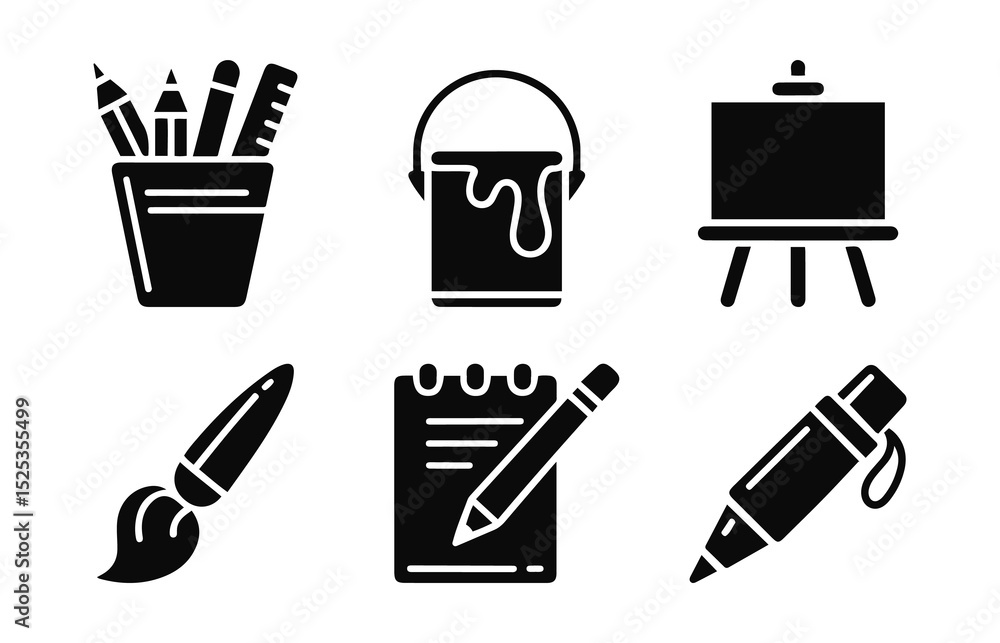 Art Supplies Icons Set - Creative Tools and Crafts silhouette. Art Supplies Icons Set - Creative Tools and Crafts silhouette.