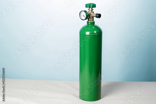 Oxygen tank mockup in green with blank sticker area and angled perspective