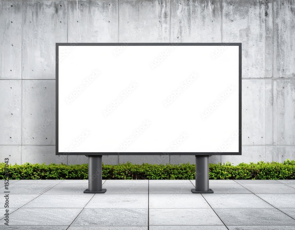 Obraz premium Blank Billboard with Concrete Wall and Greenery Ready for Advertising Campaign