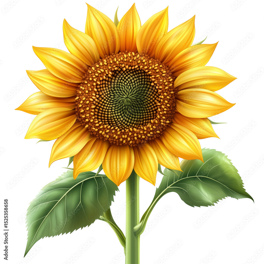 Obraz premium Vibrant Sunflower with Leaves - Cheerful Bloom on Transparent Background