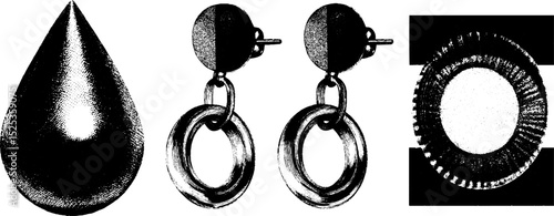 Minimalist engraving design featuring stippling and halftone texture with jewelry elements