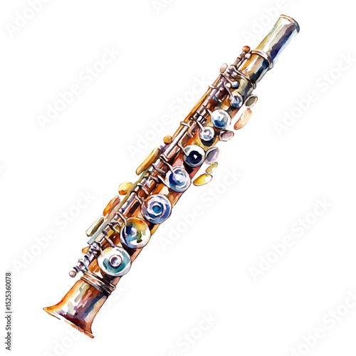 watercolor vector of Flute, high quality, isolated on a white background.