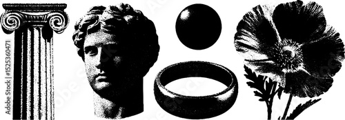 Classical art elements with vintage engraving and stippling technique for artistic design projects
