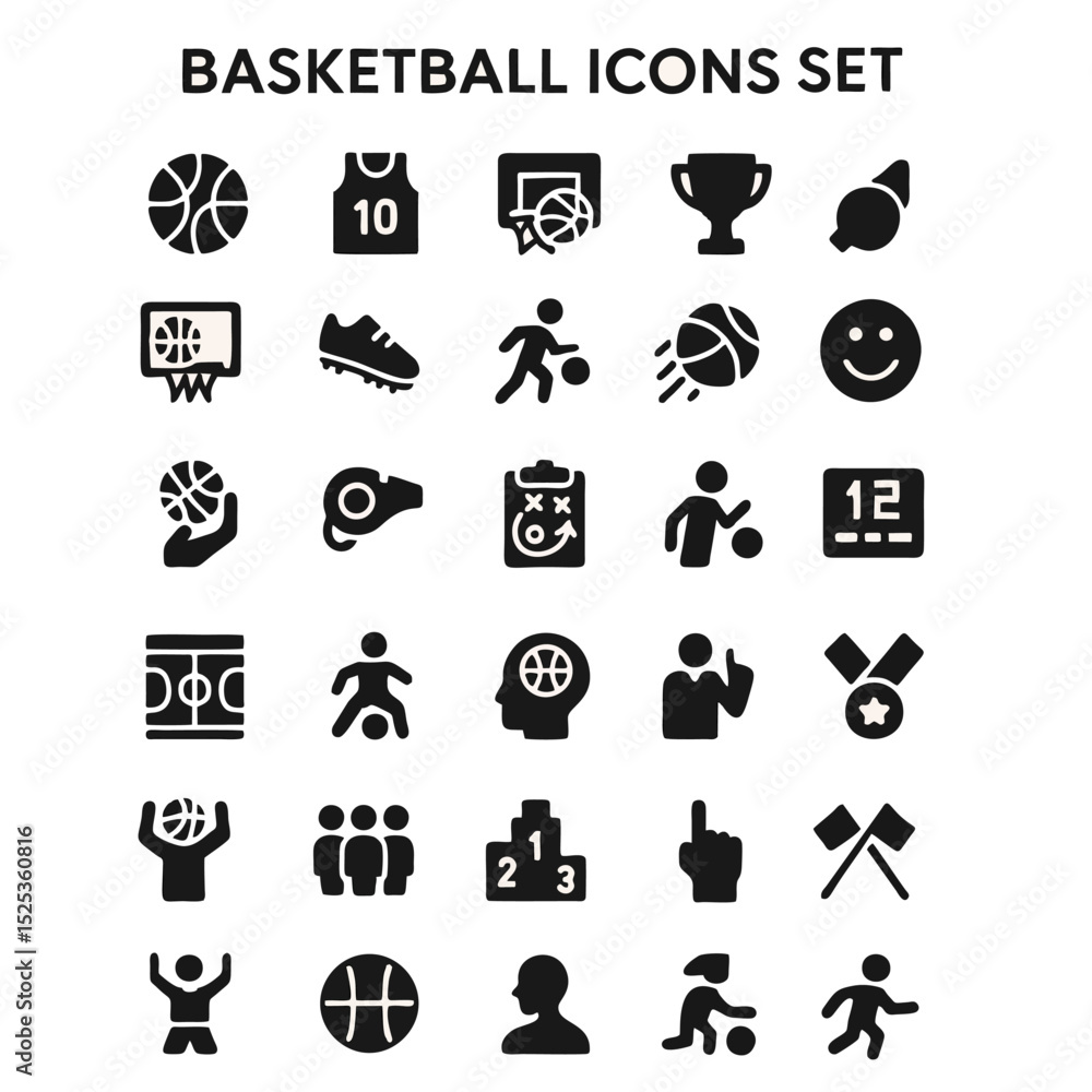 Basketball Icon Set Solid Design Collection Basketball Icon Set Solid Design Collection